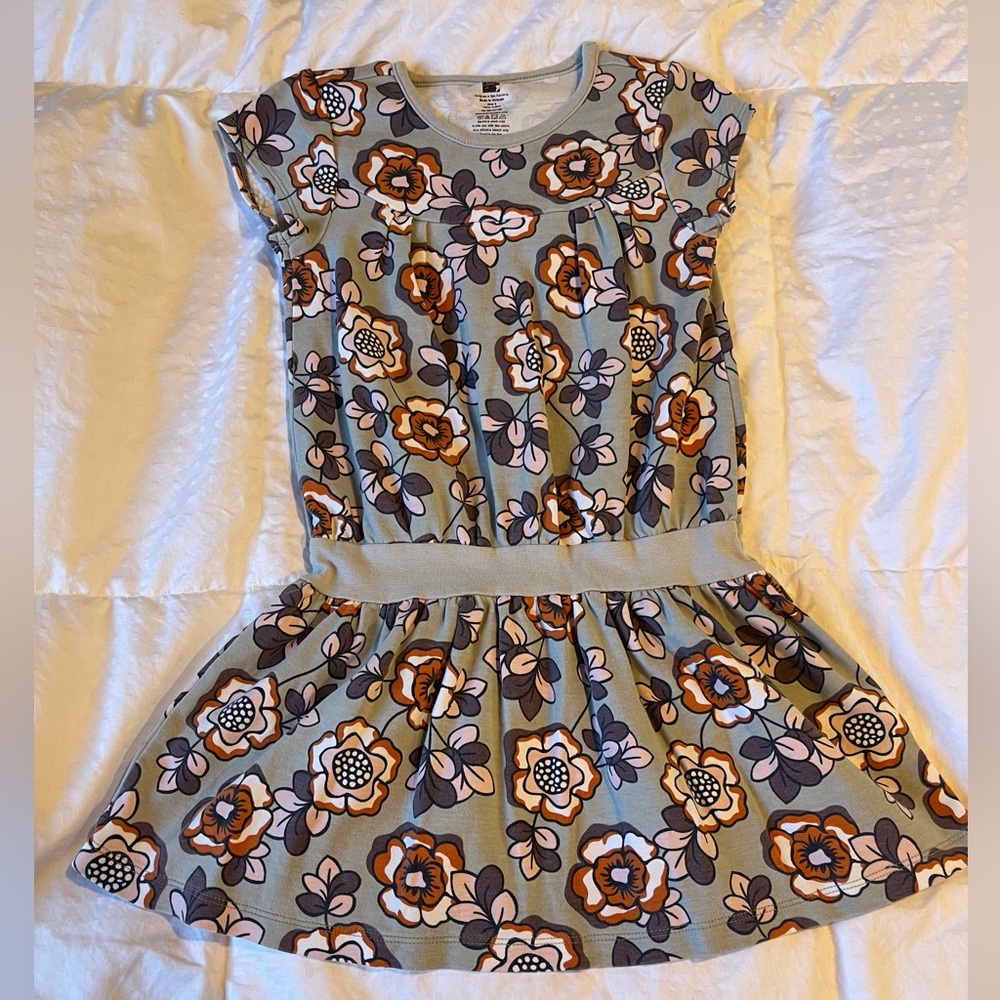 Tea Collection Size 5 Grey with Flowers Cap Sleeve Drop Waist Dress